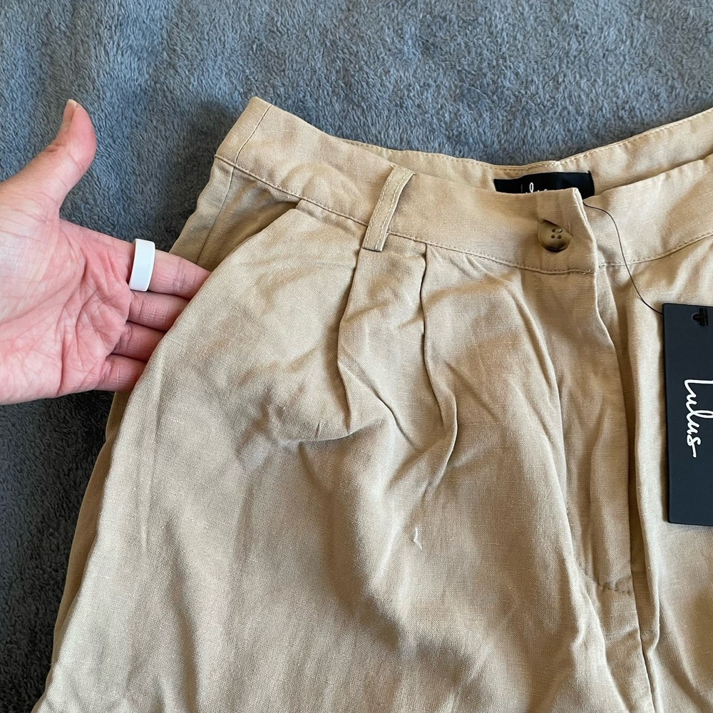 Lulus Tan Linen Blend Wide Leg Pleated Trousers High Waisted Pants Small NWT - Picture 5 of 11